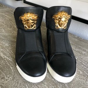 Versace Black Leather High Top Sneakers
